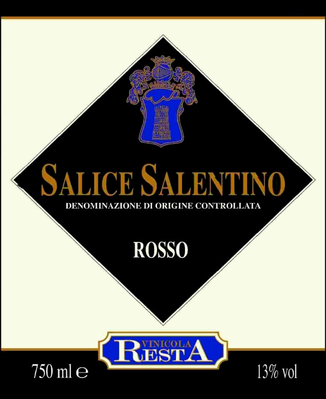 Vinicola Resta Salice Salentino Rosso 2011 Front Label