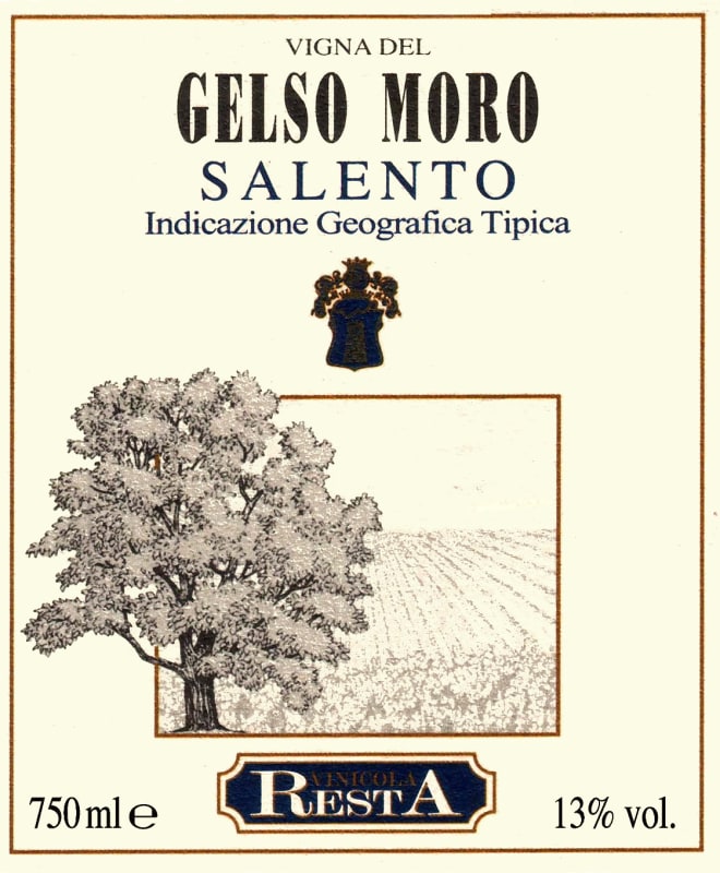 Vinicola Resta Salento Vigna del Gelso Moro Rosso 2012 Front Label
