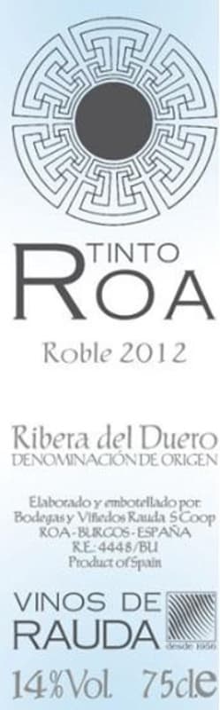 Vinos de Rauda Tinto Roa Roble 2012 Front Label
