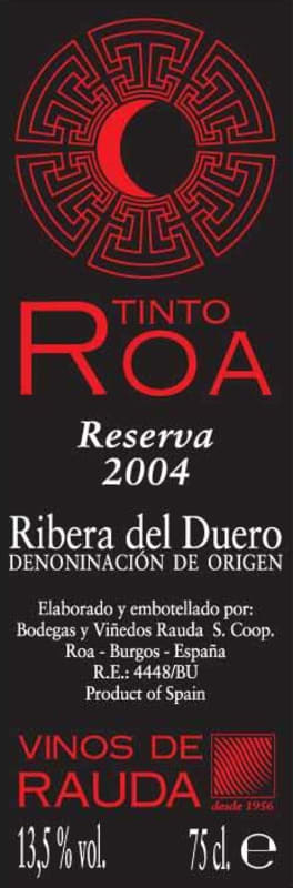 Vinos de Rauda Tinto Roa Reserva 2004 Front Label