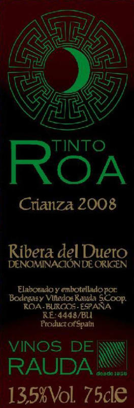 Vinos de Rauda Tinto Roa Crianza 2008 Front Label