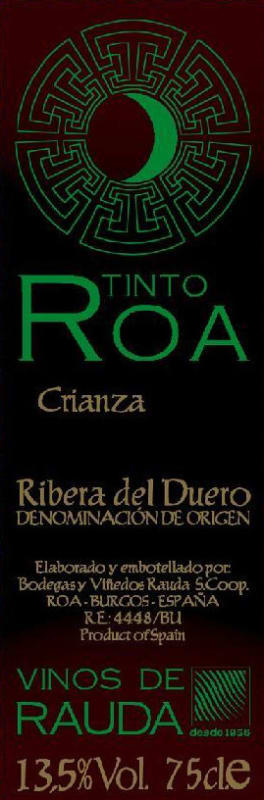 Vinos de Rauda Tinto Roa Crianza 2010 Front Label