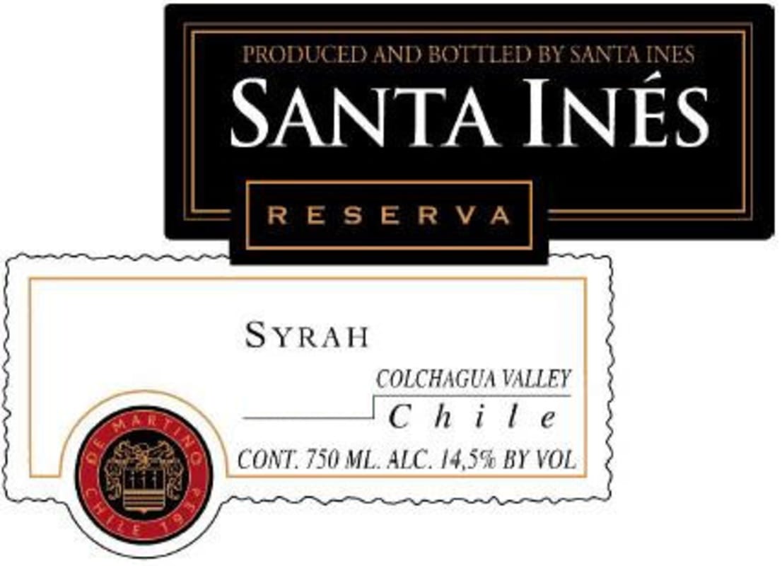 Vinos Santa Ines Reserva Syrah 2012 Front Label