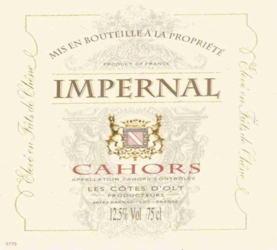 Vinovalie Cahors Les Cotes d'Olt Impernal 2001 Front Label