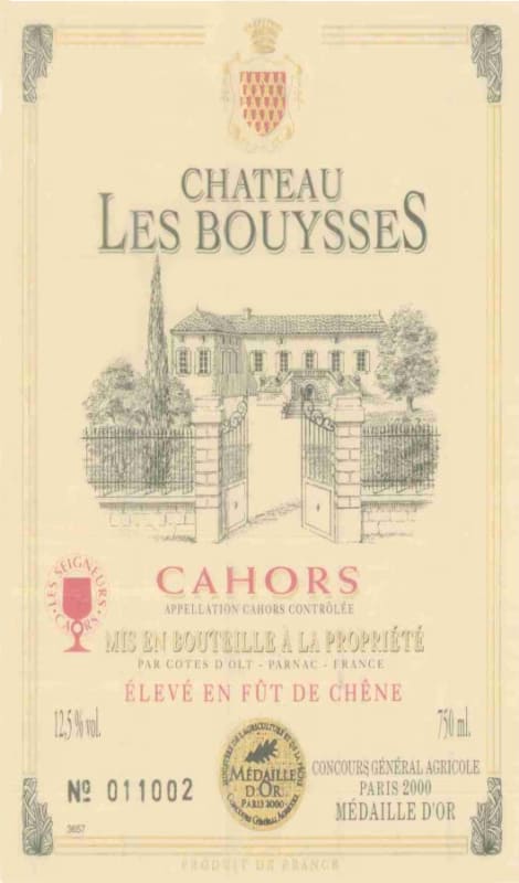 Vinovalie Cahors Les Cotes d'Olt Chateau Les Bouysses 2008 Front Label