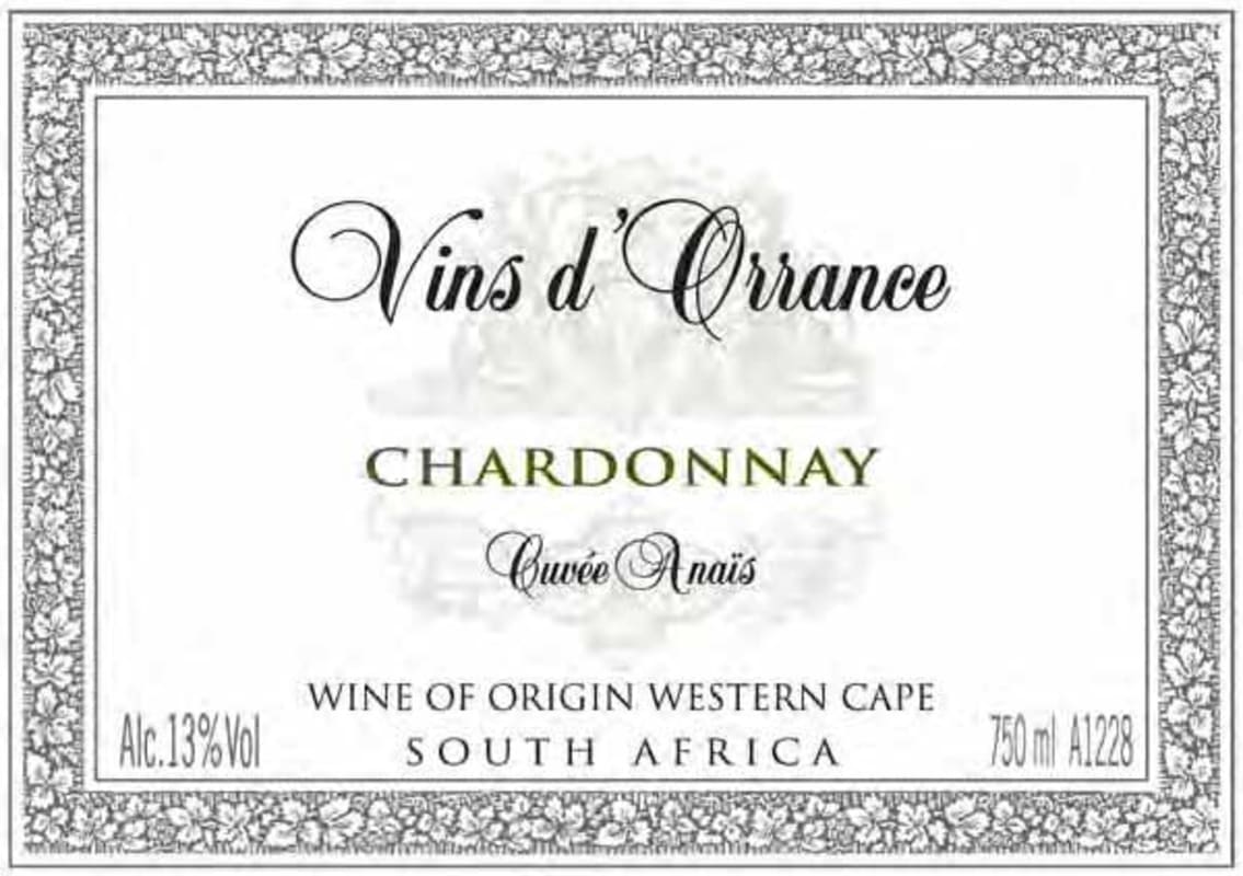 Vins d'Orrance Cuvee Anais Chardonnay 2010 Front Label