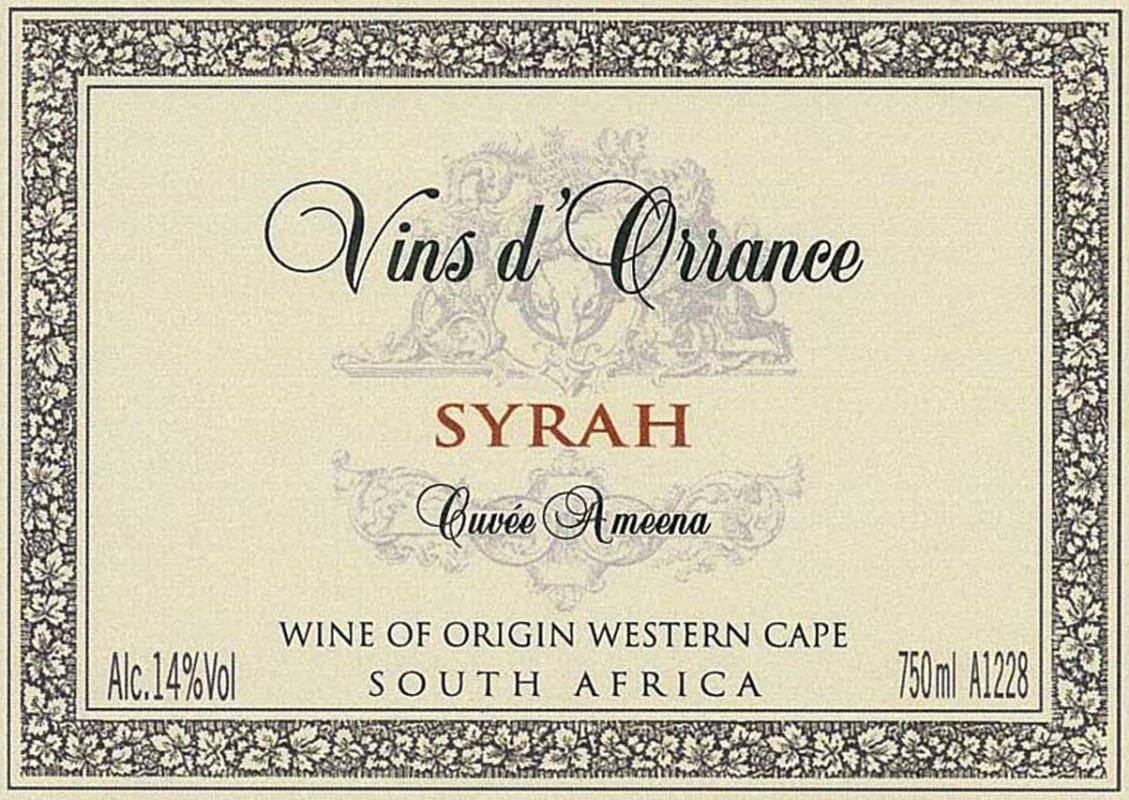 Vins d'Orrance Cuvee Ameena Syrah 2011 Front Label