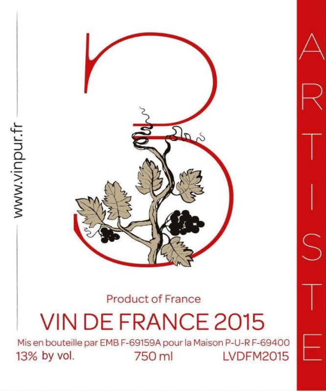 Vins Naturels PUR Artiste 2015 Front Label