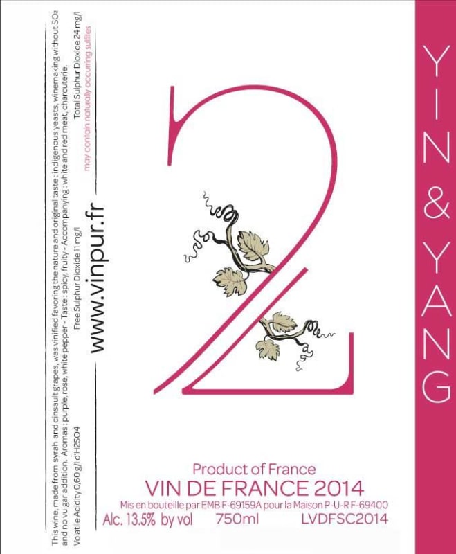 Vins Naturels PUR Yin & Yang 2014 Front Label