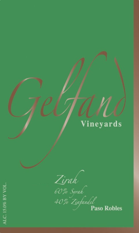 Gelfand Vineyards Zirah 2014 Front Label
