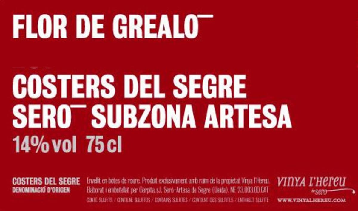Vinya L'Hereu de Sero Flor de Grealo 2009 Front Label