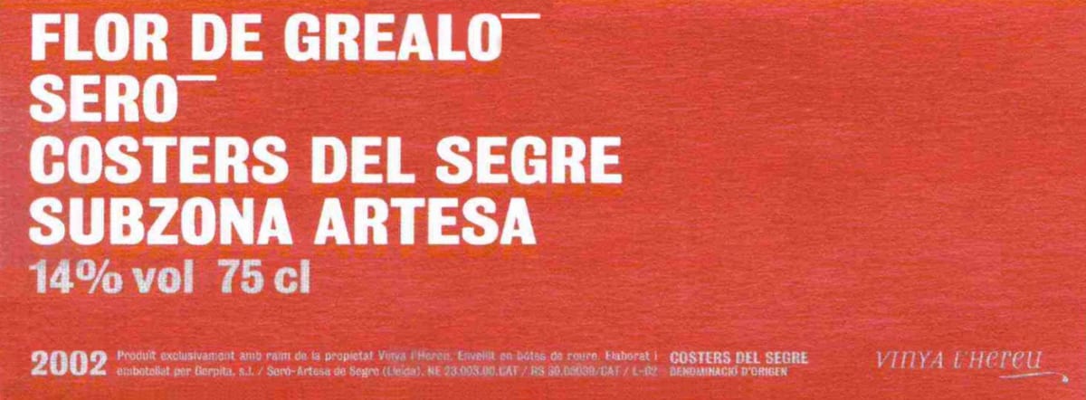 Vinya L'Hereu de Sero Flor de Grealo 2002 Front Label