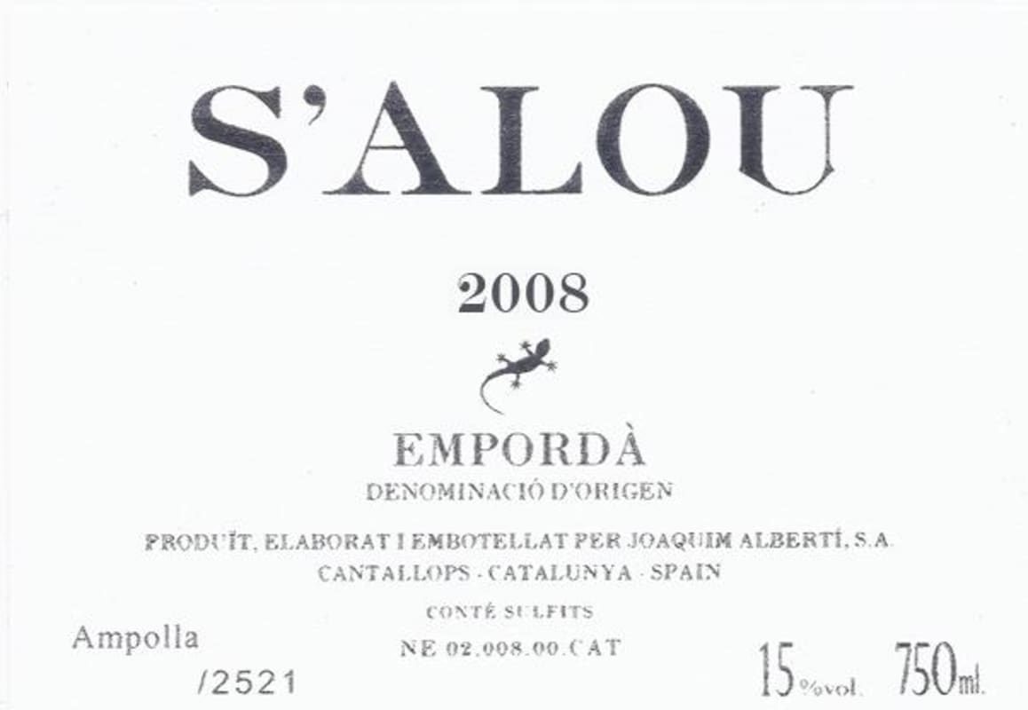 Vinyes dels Aspres S'Alou 2008 Front Label