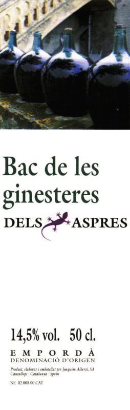 Vinyes dels Aspres Bac de les Ginesteres 2004 Front Label