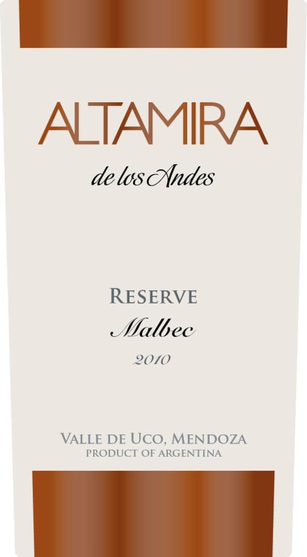 Vistaflores Estate Altamira de los Andes Reserve Malbec 2010 Front Label