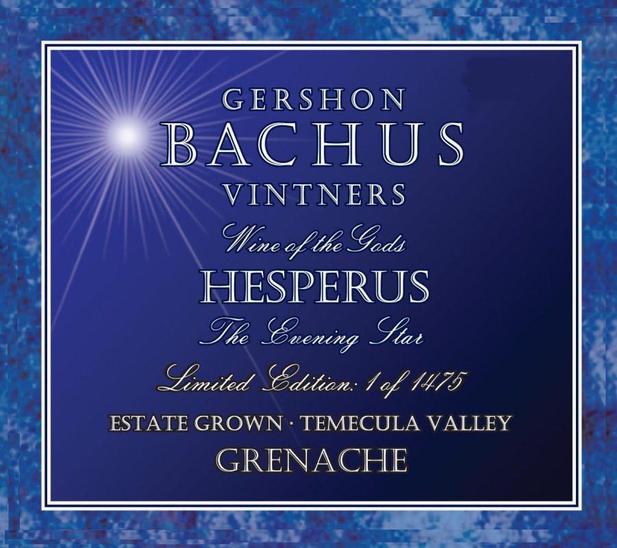 Gershon Bachus Vintners Hesperus The Evening Star Grenache 2012 Front Label