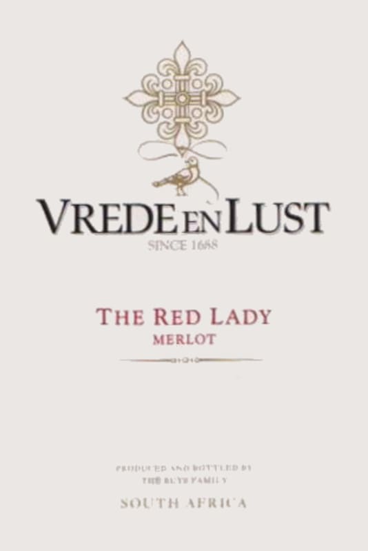 Vrede en Lust The Red Lady Merlot 2015 Front Label