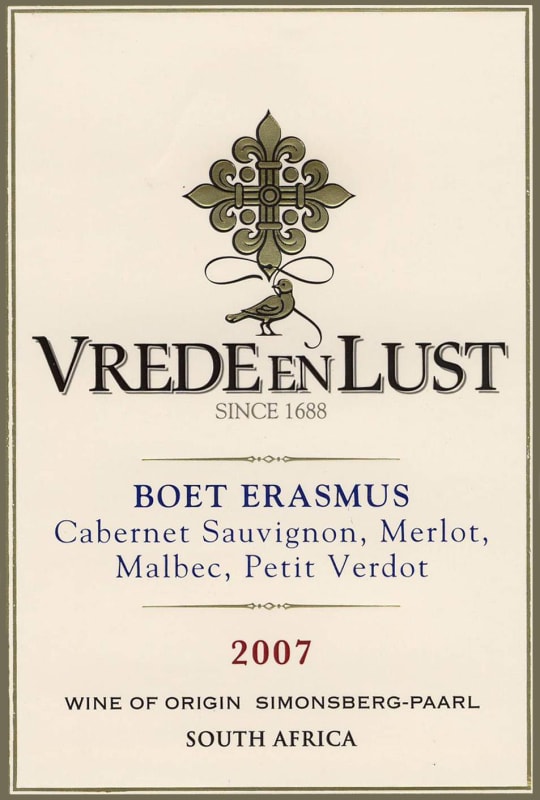 Vrede en Lust Boet Erasmus 2007 Front Label