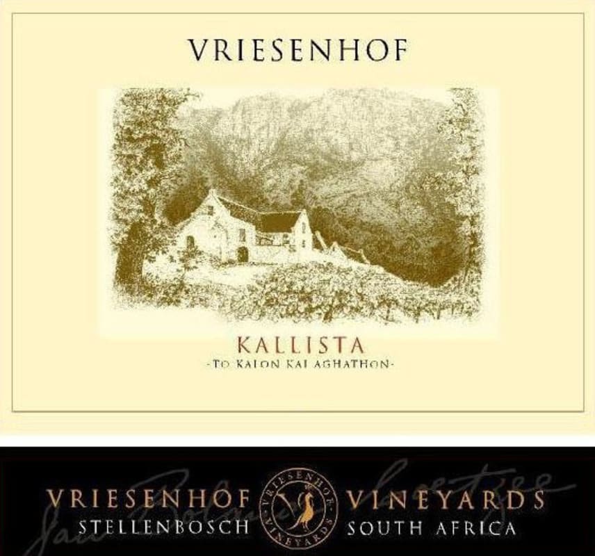 Vriesenhof Vineyards Vineyards Kallista 2009 Front Label
