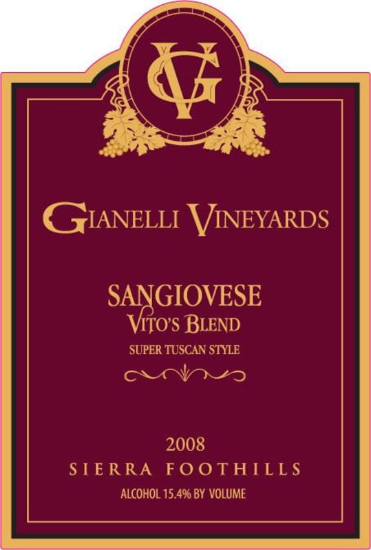 Gianelli Vineyards Vitos Blend Sangiovese 2008 Front Label