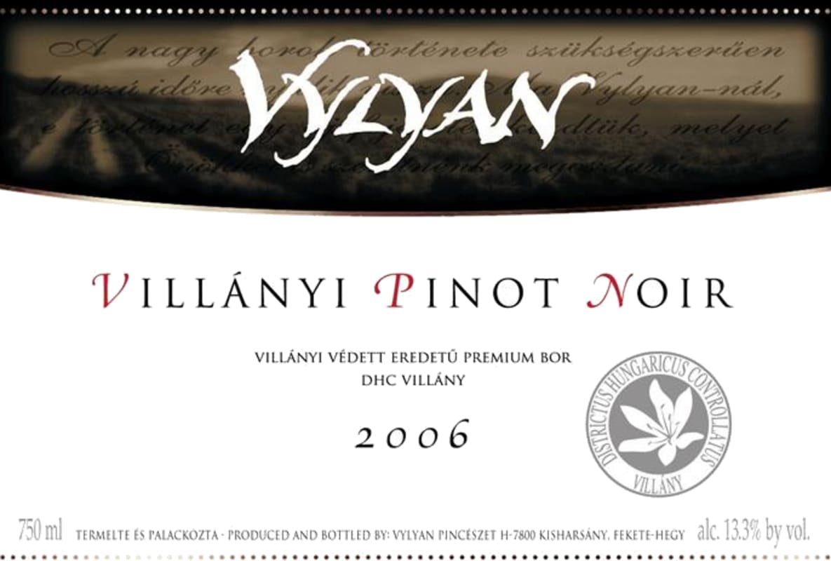 Vylyan Vineyards & Winery Pinot Noir 2006 Front Label