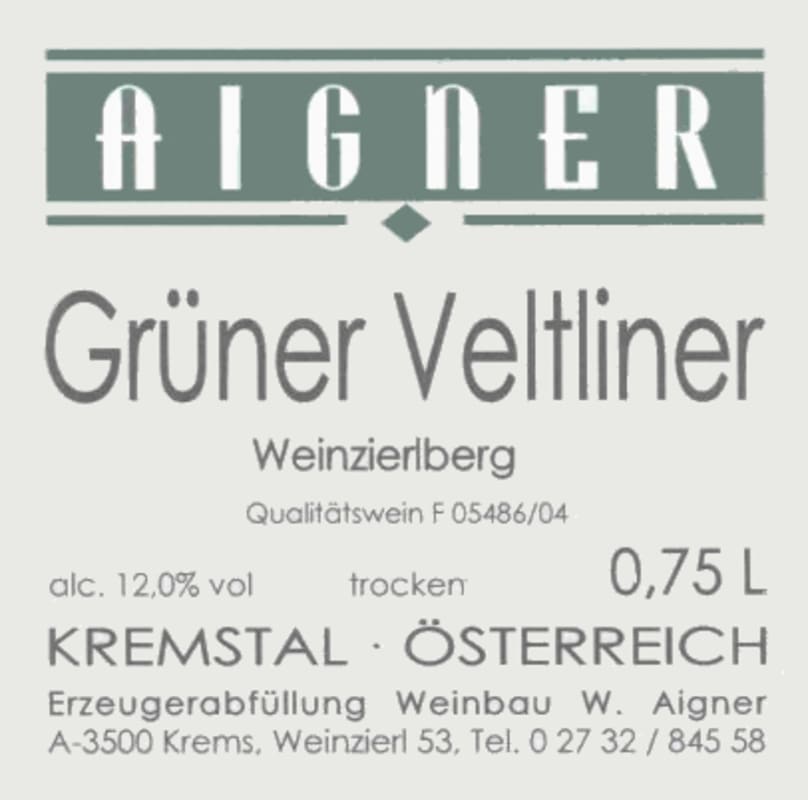 Weingut Aigner Kremser Weinzierlberg Gruner Veltliner 2011 Front Label