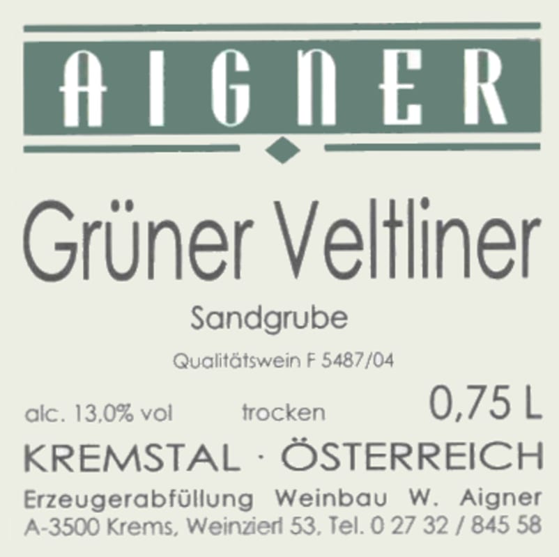 Weingut Aigner Sandgrube Gruner Veltliner 2009 Front Label
