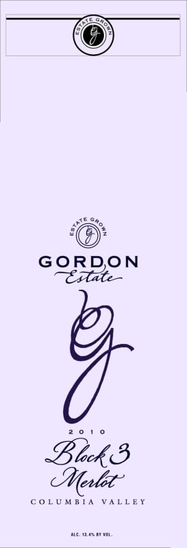Gordon Estate Winery & Vineyards Brothers Block 3 Merlot 2010 Front Label