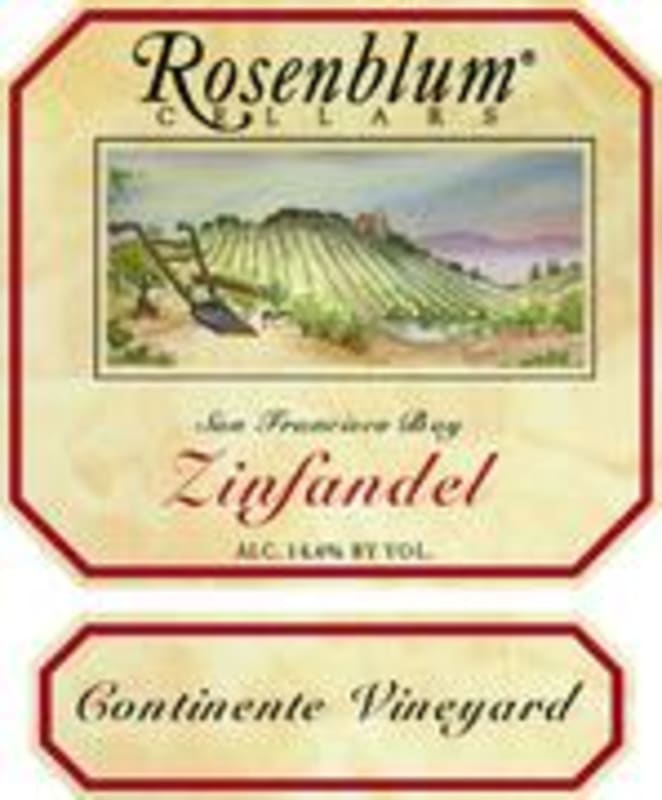 Rosenblum Cellars Continente Vineyard Zinfandel 1999 Front Label