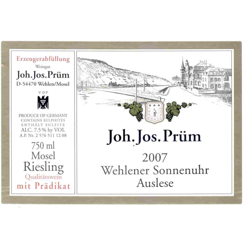 Joh. Jos. Prüm Wehlener Sonnenuhr Gold Capsule Riesling Auslese 2007 Front Label
