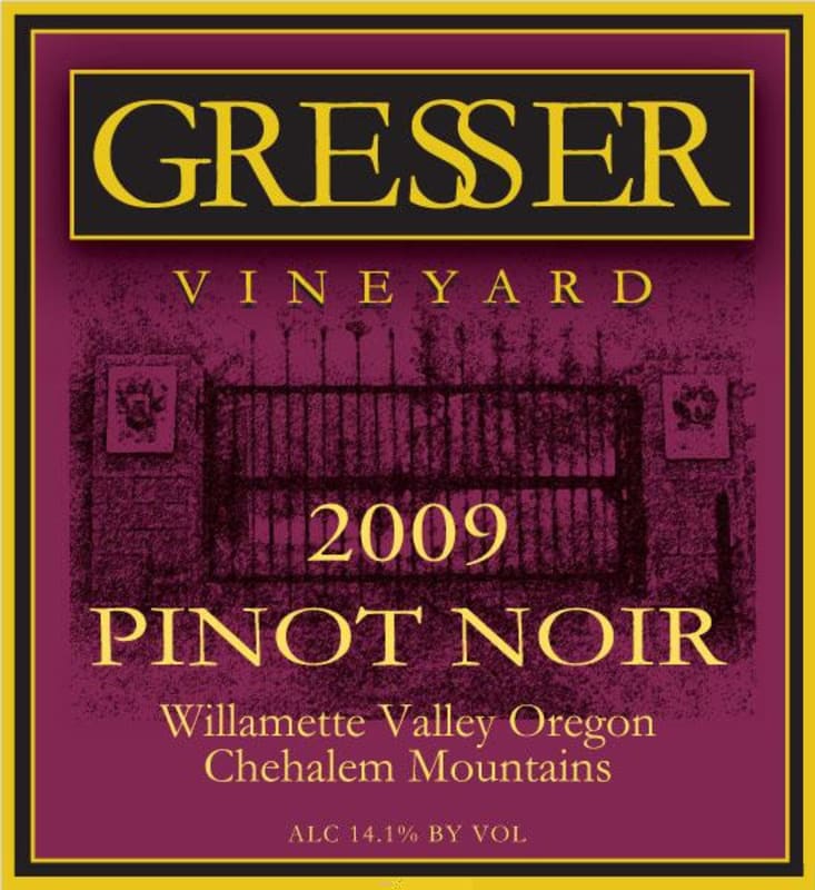 Gresser Vineyard Pinot Noir 2009 Front Label