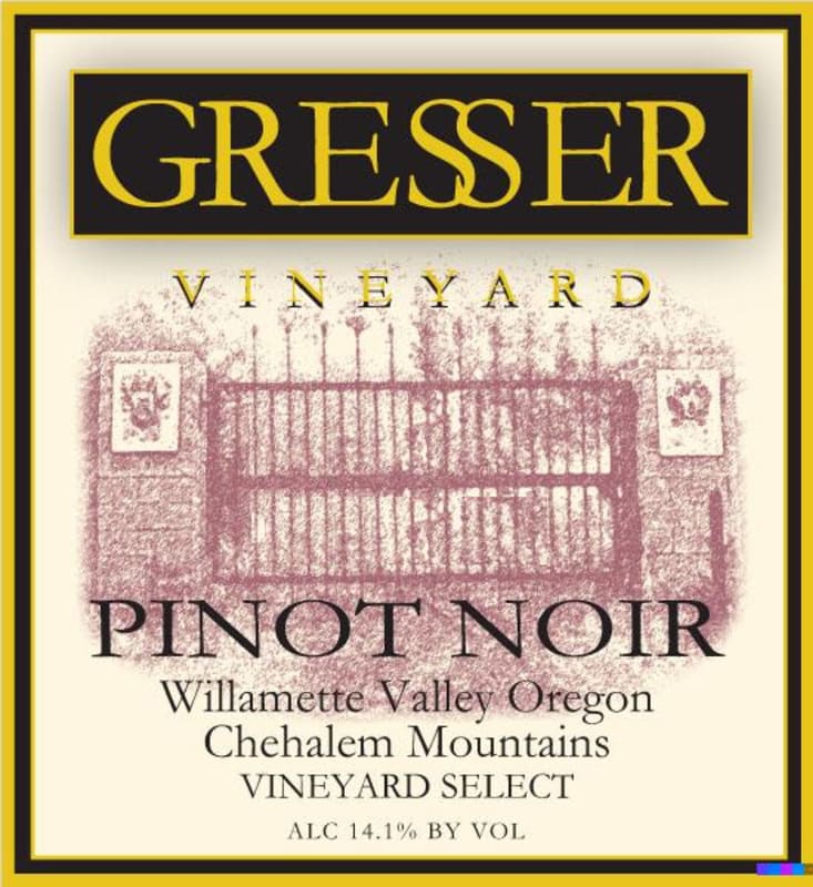 Gresser Vineyard Select Pinot Noir 2012 Front Label