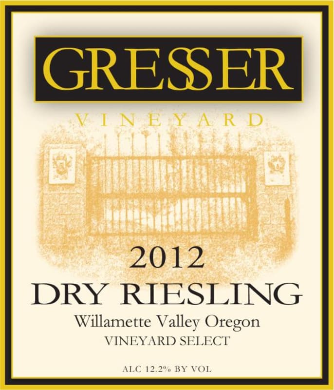 Gresser Vineyard Dry Riesling Vineyard Select 2012 Front Label