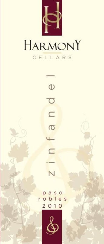 Harmony Cellars Zinfandel 2010 Front Label