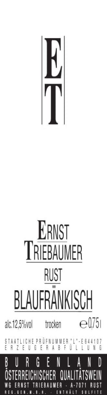 Ernst Triebaumer Qualitatswein Trocken Blaufrankisch 2009 Front Label