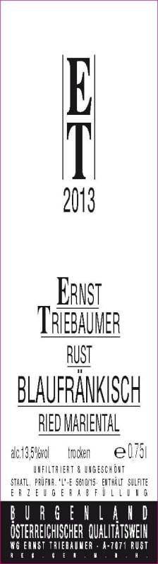Ernst Triebaumer Ried Mariental Blaufrankisch 2013 Front Label