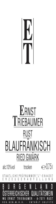 Ernst Triebaumer Ried Gmark Blaufrankisch 2013 Front Label