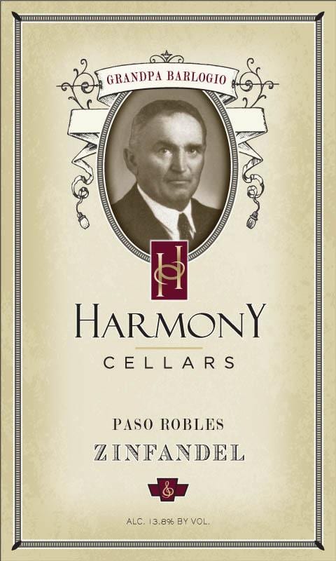 Harmony Cellars Grandpa Barlogio Zinfandel 2014 Front Label