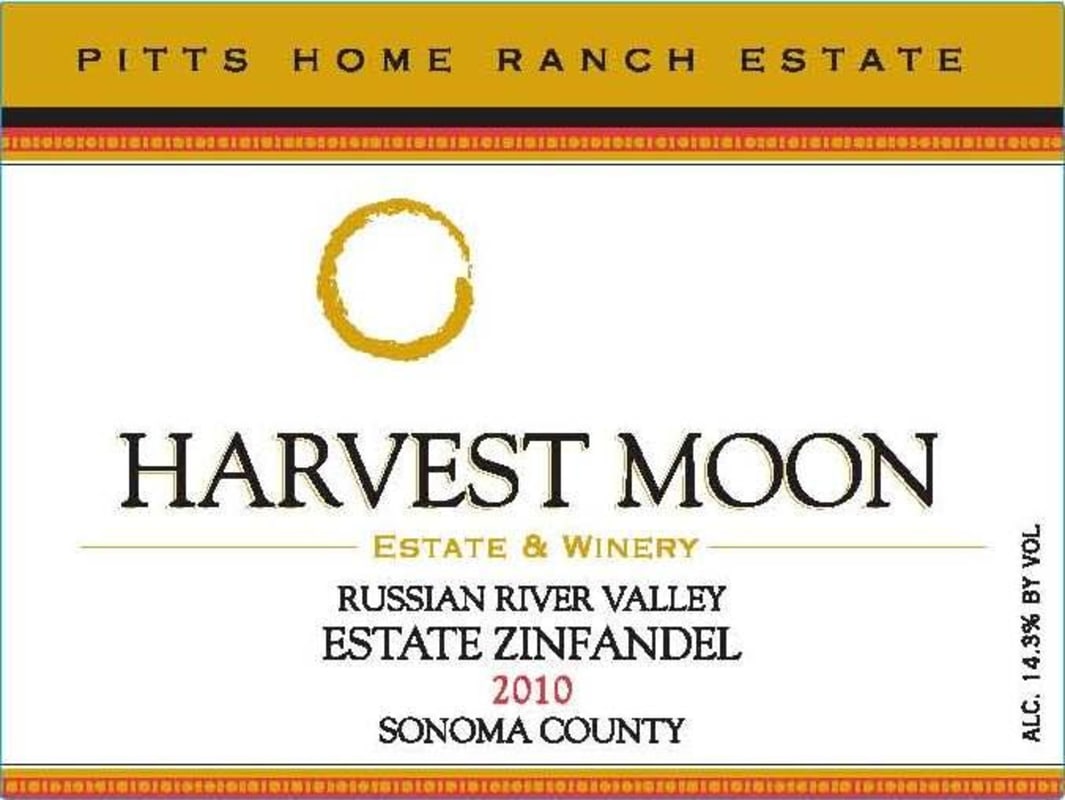 Harvest Moon Winery Pitts Home Ranch Zinfandel 2010 Front Label
