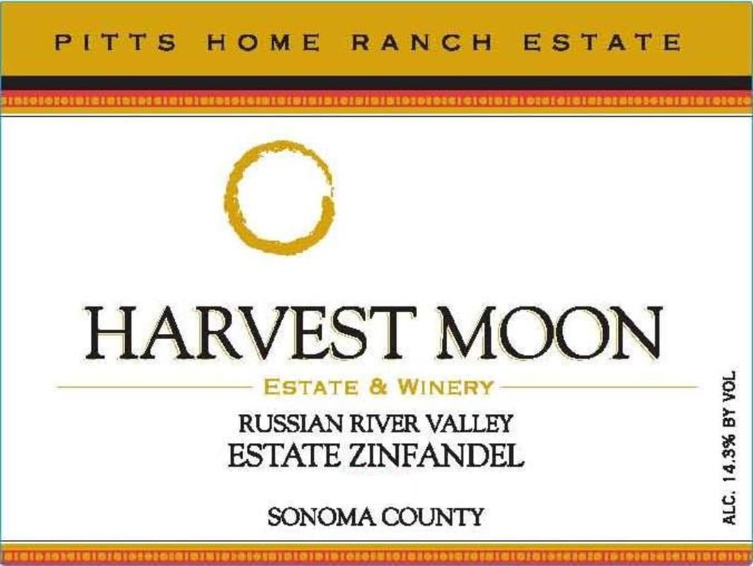 Harvest Moon Winery Pitts Home Ranch Zinfandel 2012 Front Label