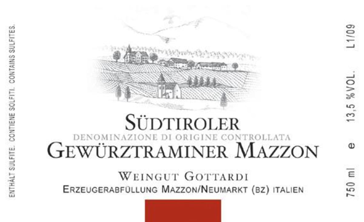 Weingut Gottardi Sudtirol Gewurztraminer 2009 Front Label