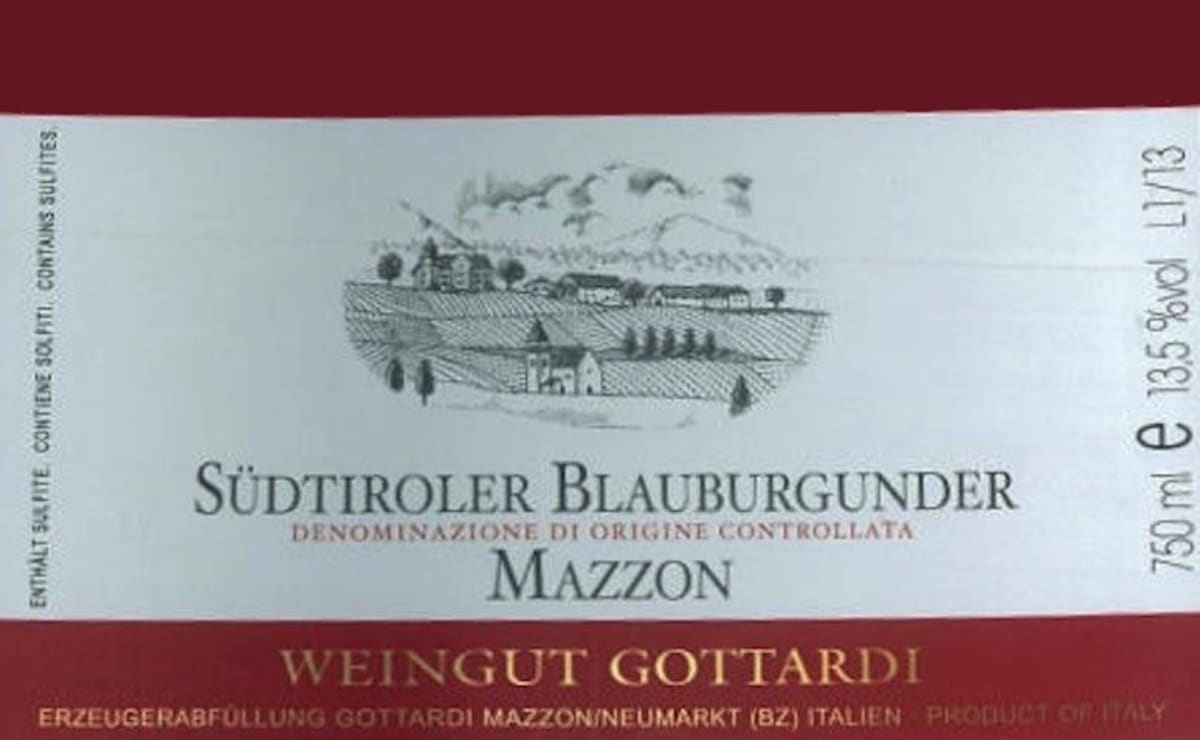 Weingut Gottardi Sudtirol Blauburgunder 2012 Front Label