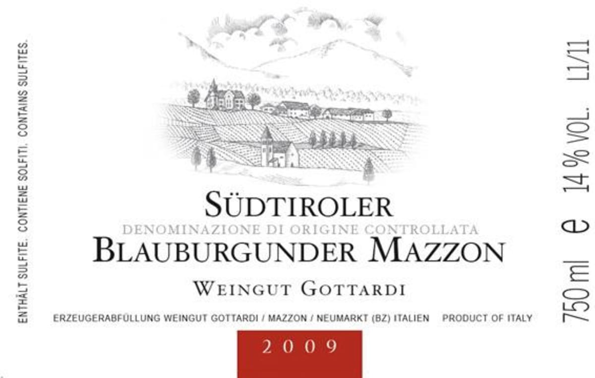 Weingut Gottardi Sudtirol Blauburgunder 2009 Front Label
