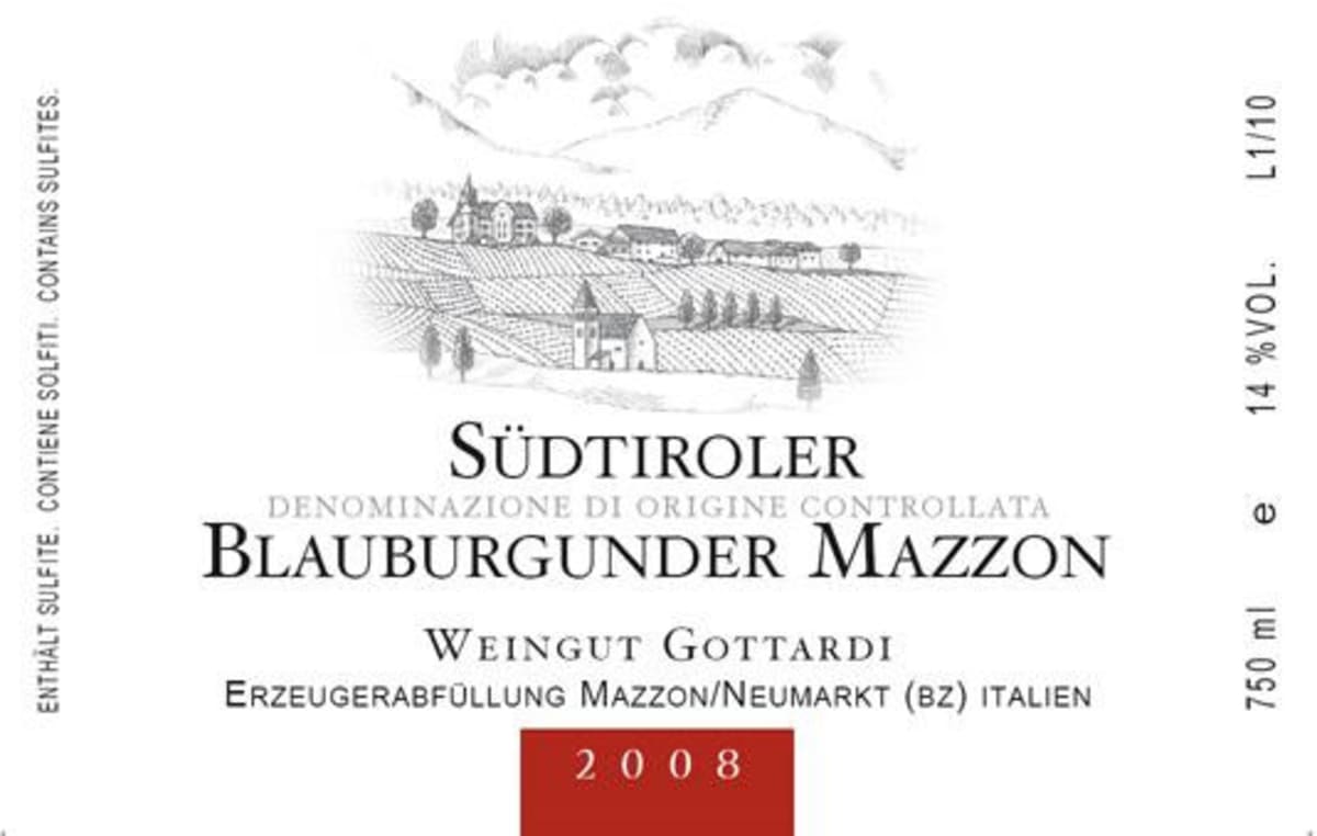 Weingut Gottardi Sudtirol Blauburgunder 2008 Front Label