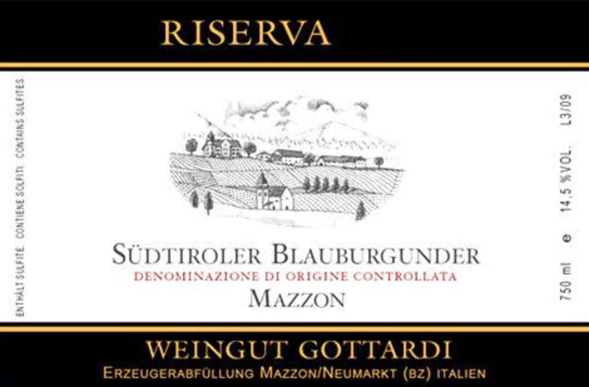Weingut Gottardi Sudtirol Riserva Blauburgunder 2009 Front Label