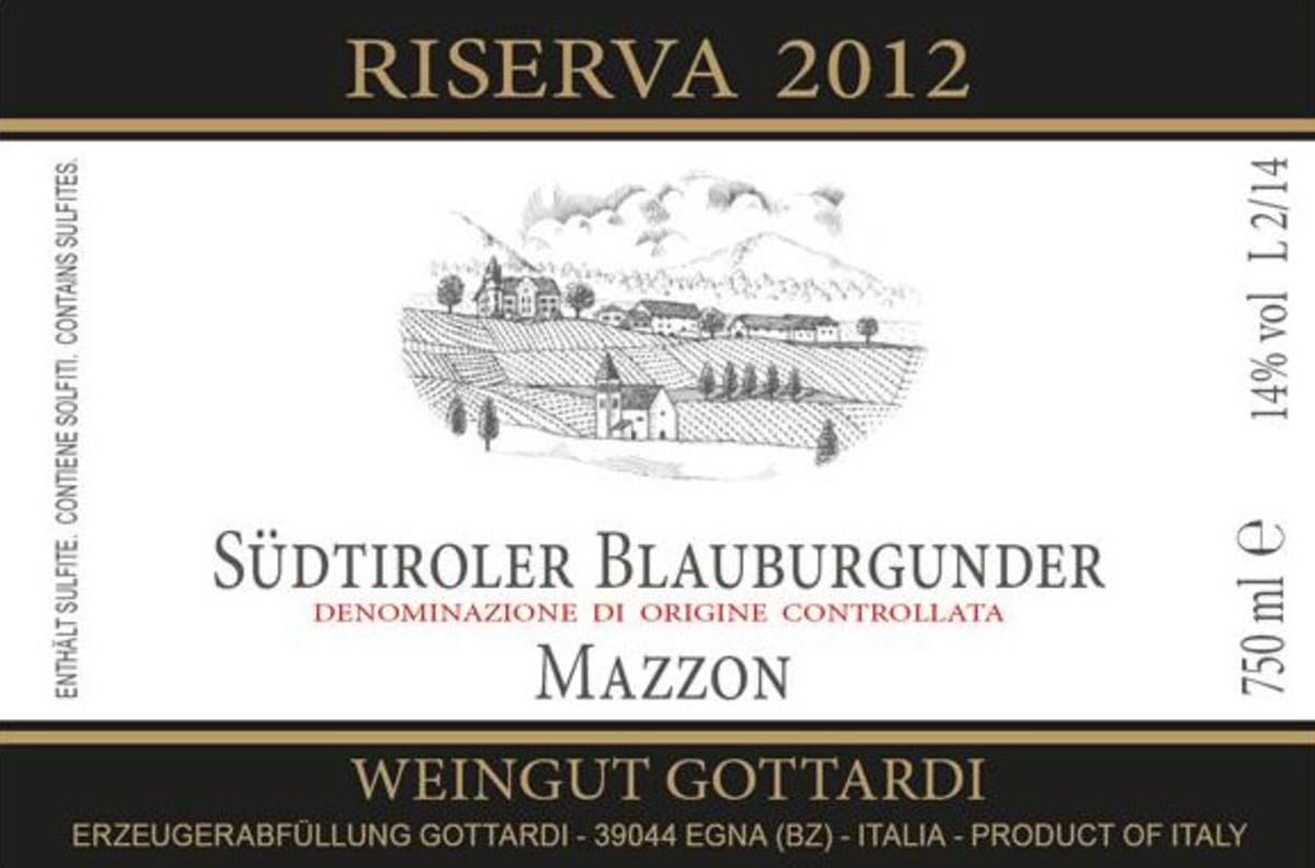 Weingut Gottardi Sudtirol Riserva Blauburgunder 2012 Front Label
