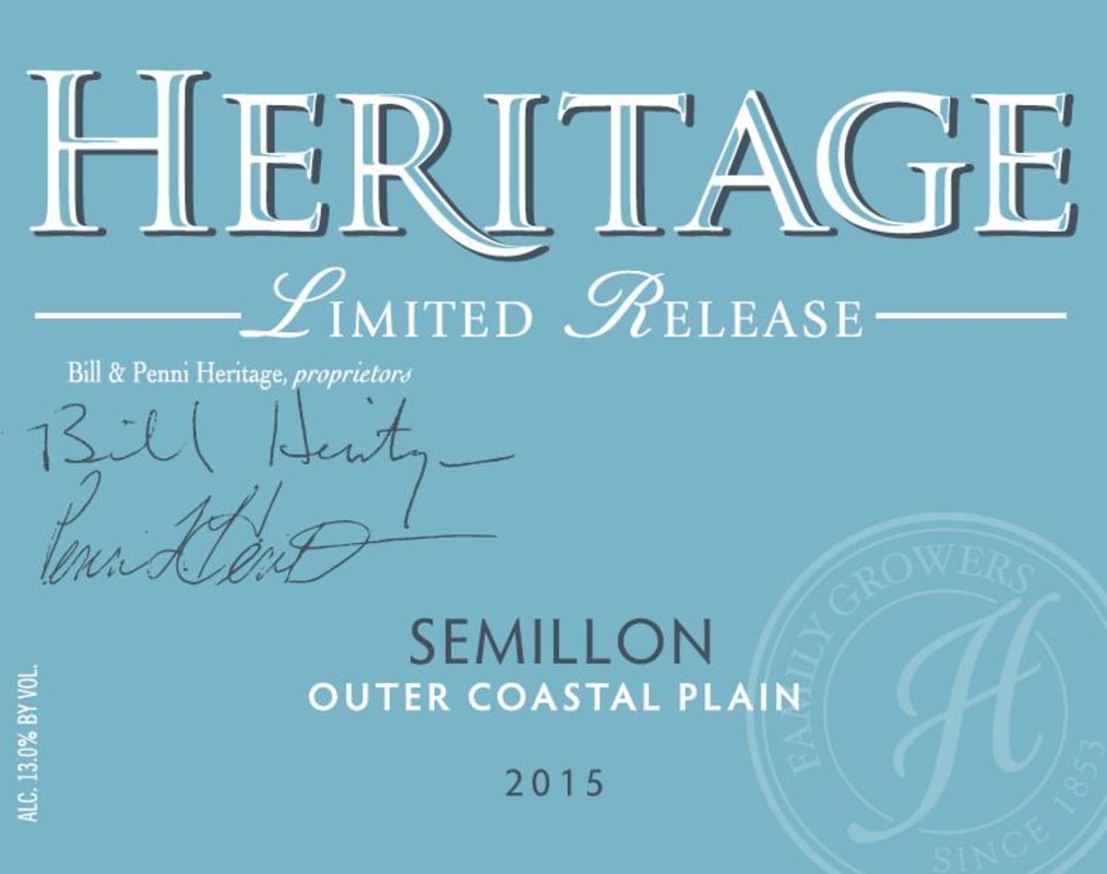 Heritage Vineyard Semillon 2015 Front Label