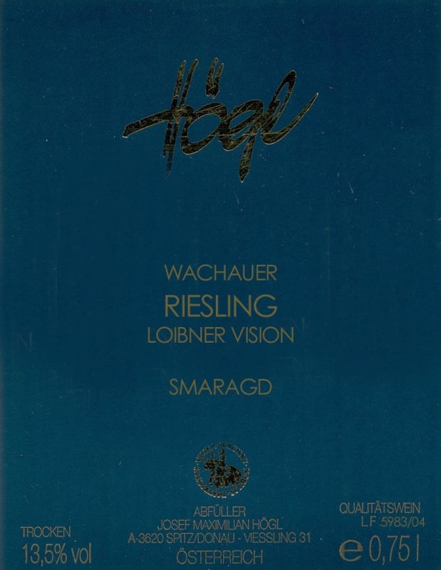 Weingut Hoegl Loibner Vision Smaragd Riesling 2012 Front Label