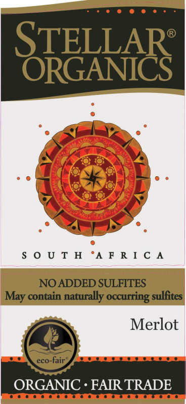 Stellar Organic Winery No Added Sulphur Organic Merlot 2016 Front Label