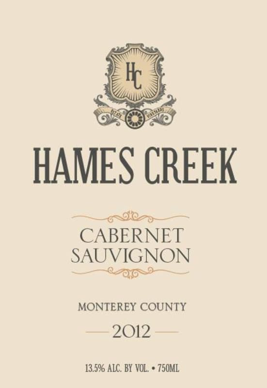 Hames Creek Monterey County Cabernet Sauvignon 2012 Front Label